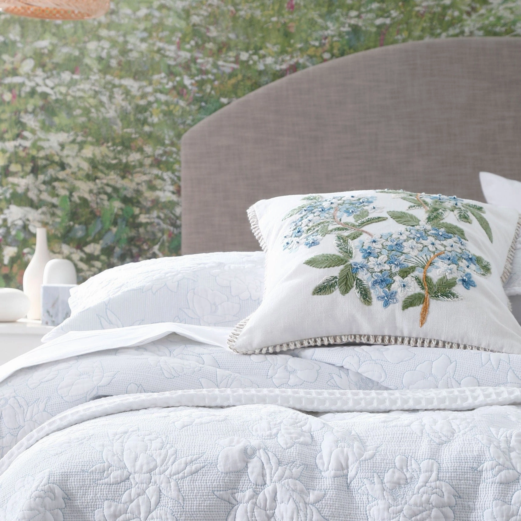 Posy Blue Linen/Cotton Cushion 45 x45cm by MM Linen