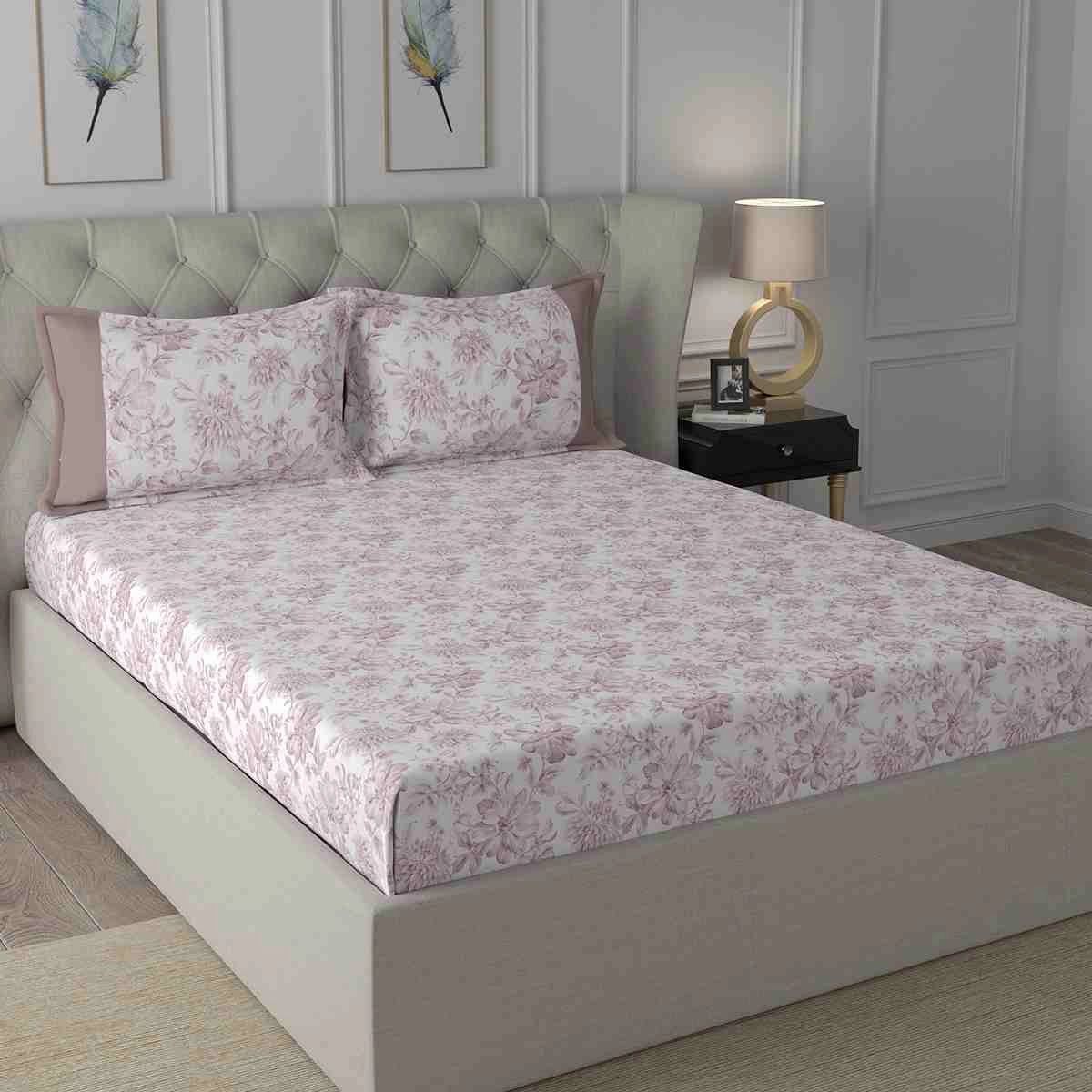 Regency Alicia Printed 210TC 100 %Cotton Pink Bed Sheet with Pillow Case