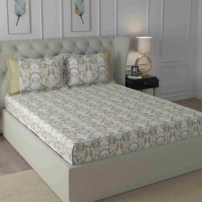 Regency Dark Flora Printed 210TC 100 %Cotton Neutral Bed Sheet with Pillow Case