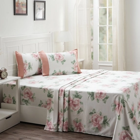 Royal Botanic 200 TC Floral Garden Pink 100% Cotton Bed Sheet With Pillow Case