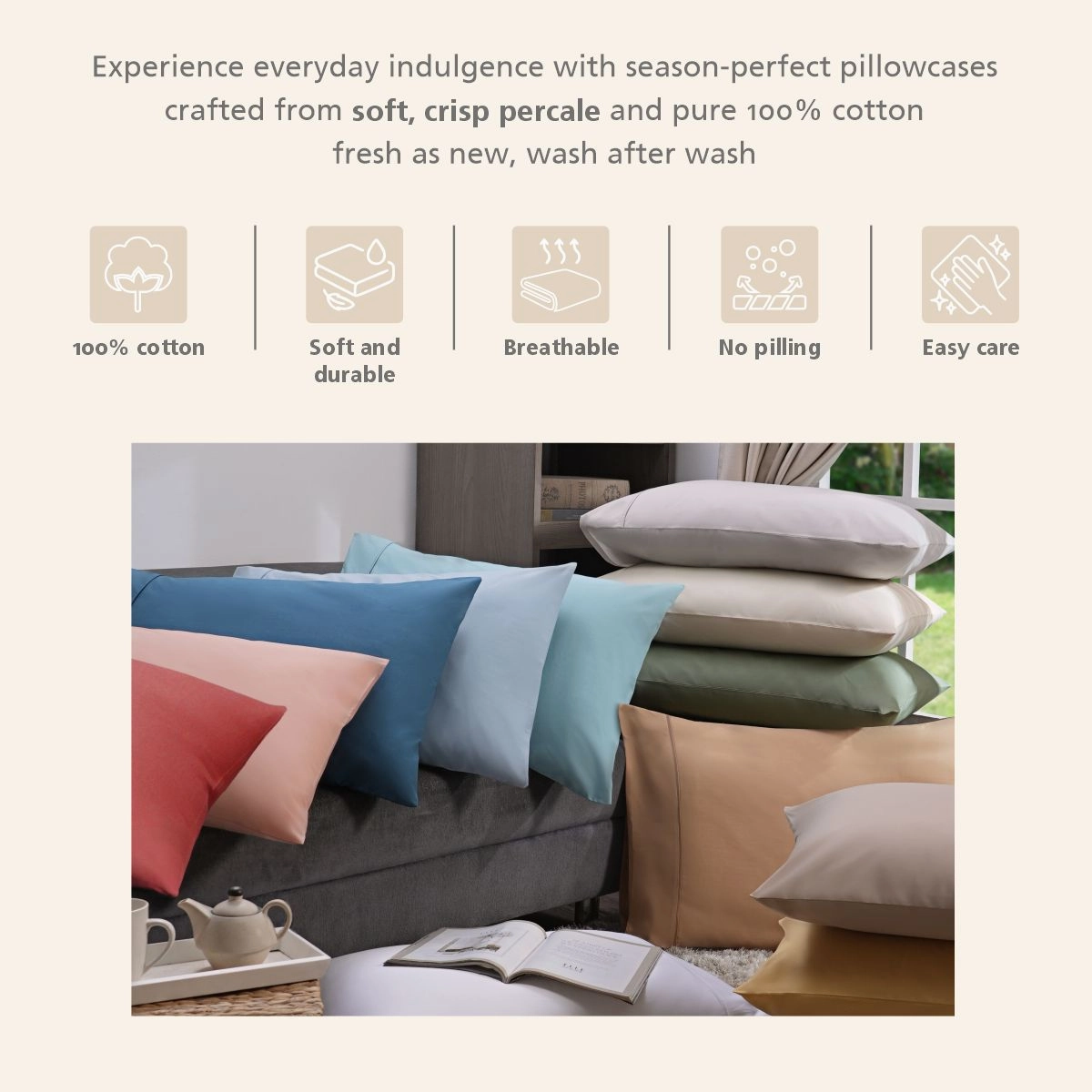 Slumber 100%Cotton Solid Yellow/Rattan Pillow Case Set