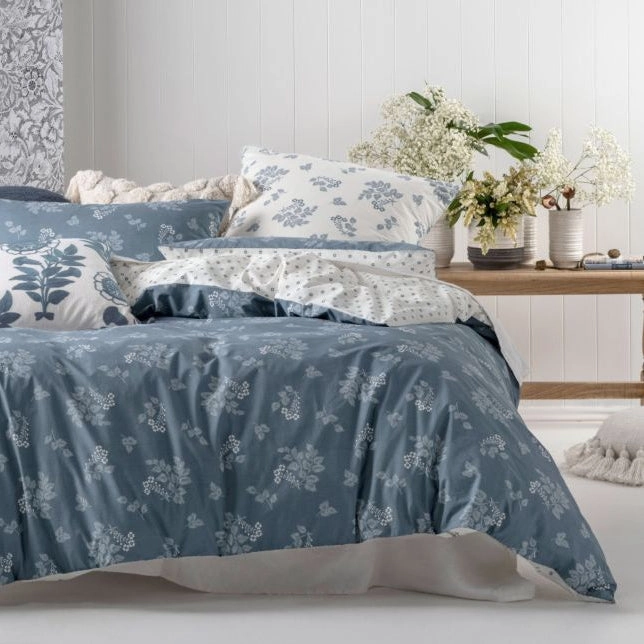 Thelma Blue Embroidered Cushion by Linen House