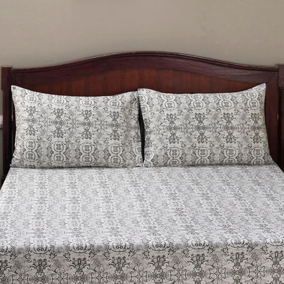 Tranquil Serenity Ellis 100% Cotton Printed Grey Pillow Case Set Of 2