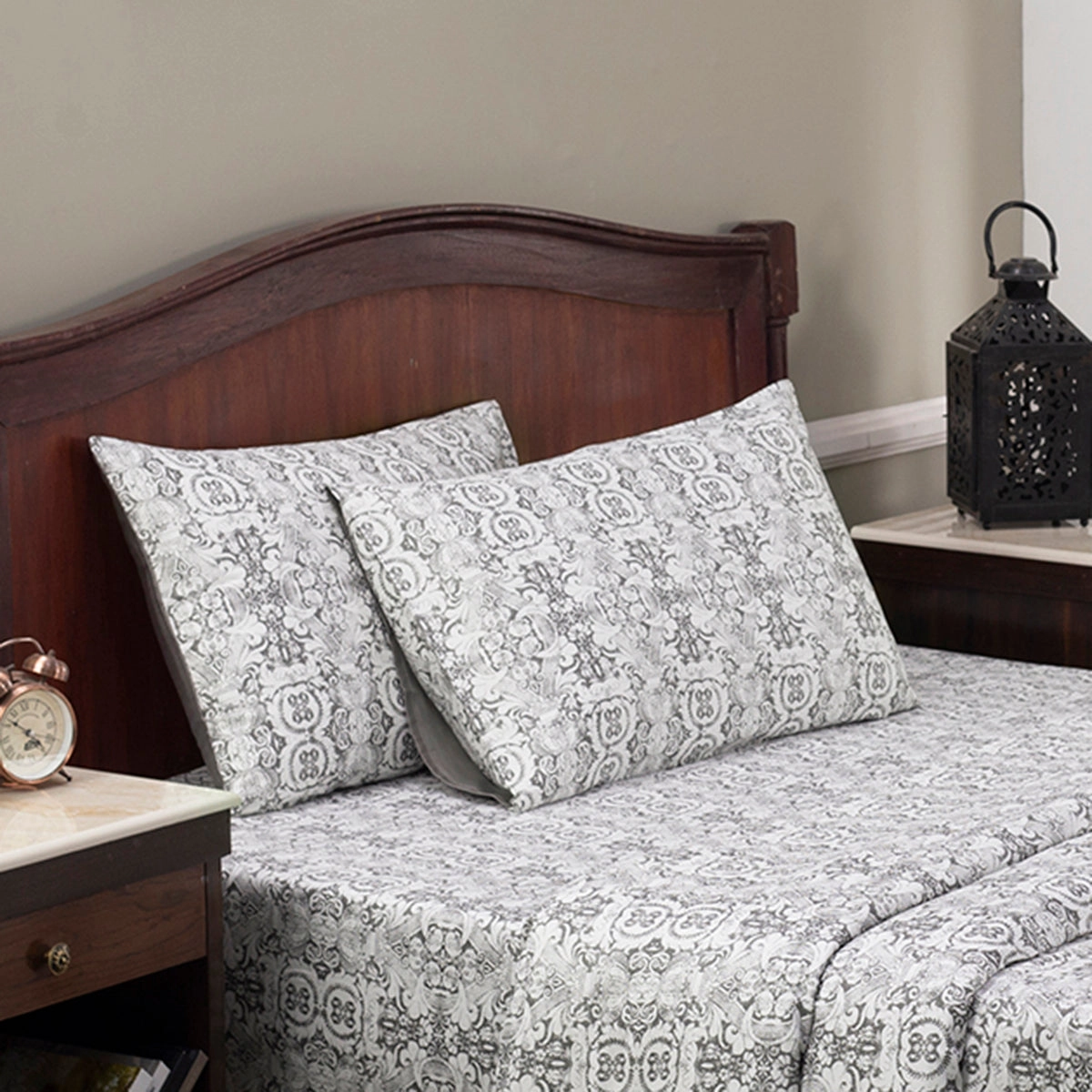 Tranquil Serenity Ellis 100% Cotton Printed Grey Pillow Case Set Of 2