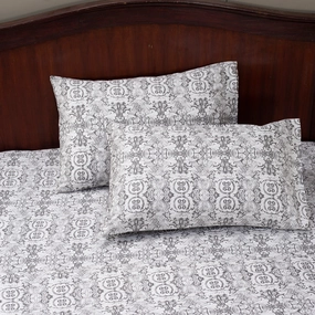 Tranquil Serenity Ellis 100% Cotton Printed Grey Pillow Case Set Of 2