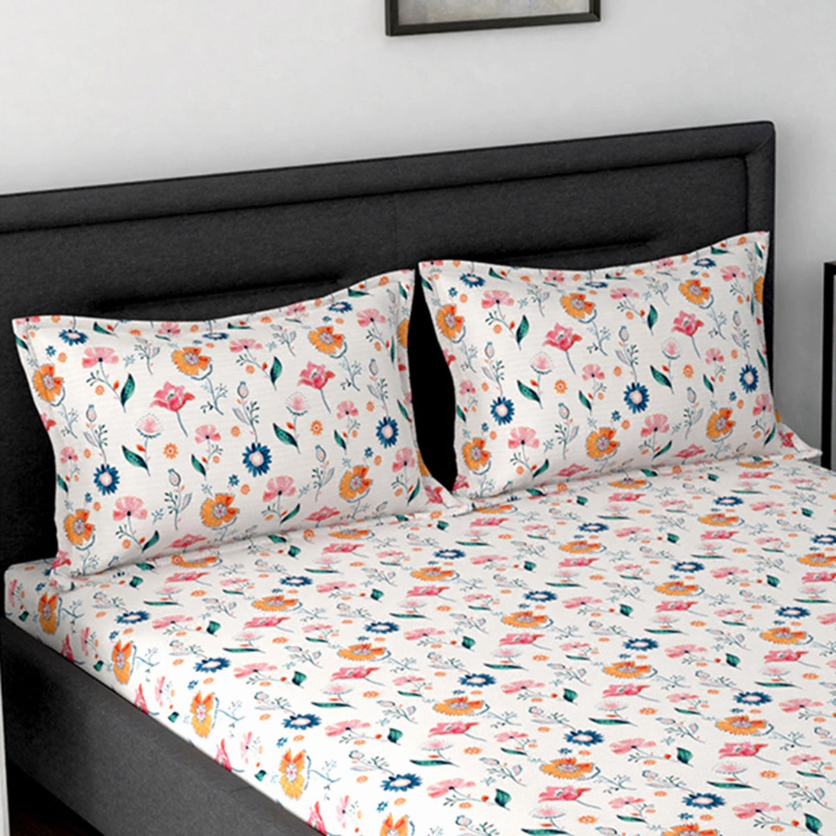 Tranquil Serenity Flower Heaven 100% Cotton Printed Multi Pillow Case Set Of 2