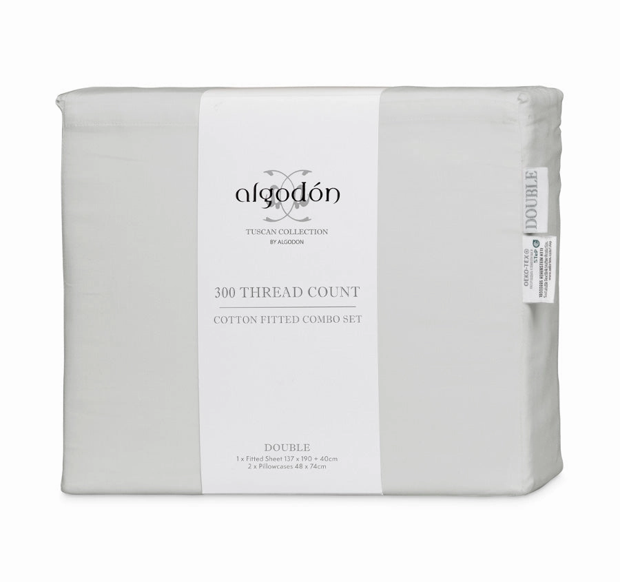 Tuscan Collection Cotton Percale Fitted Sheet Combo Set Range Silver
