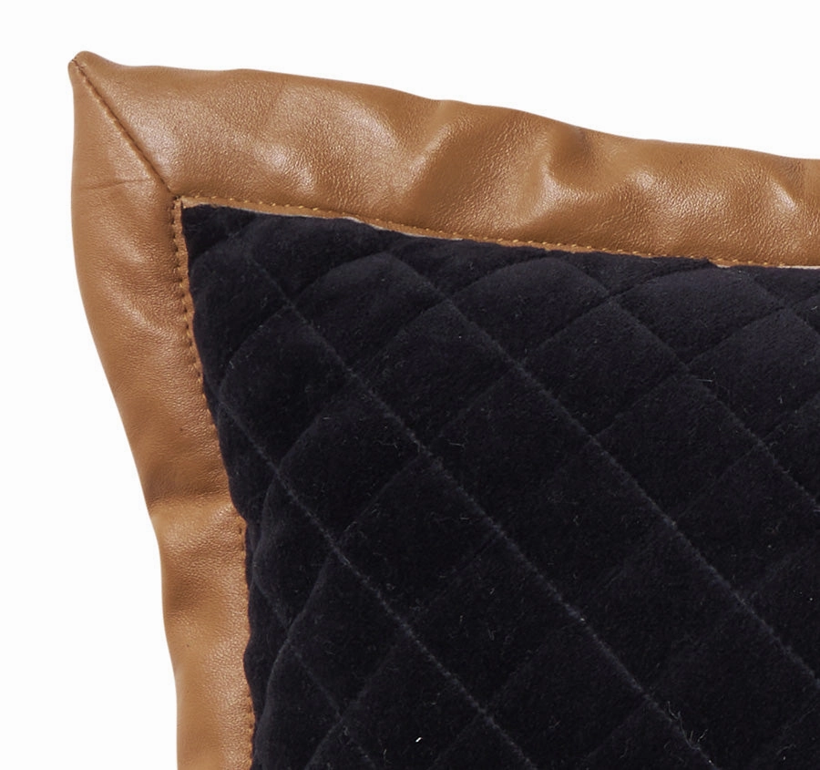Velvet Leather Quilt 30x50cm Cushion Black