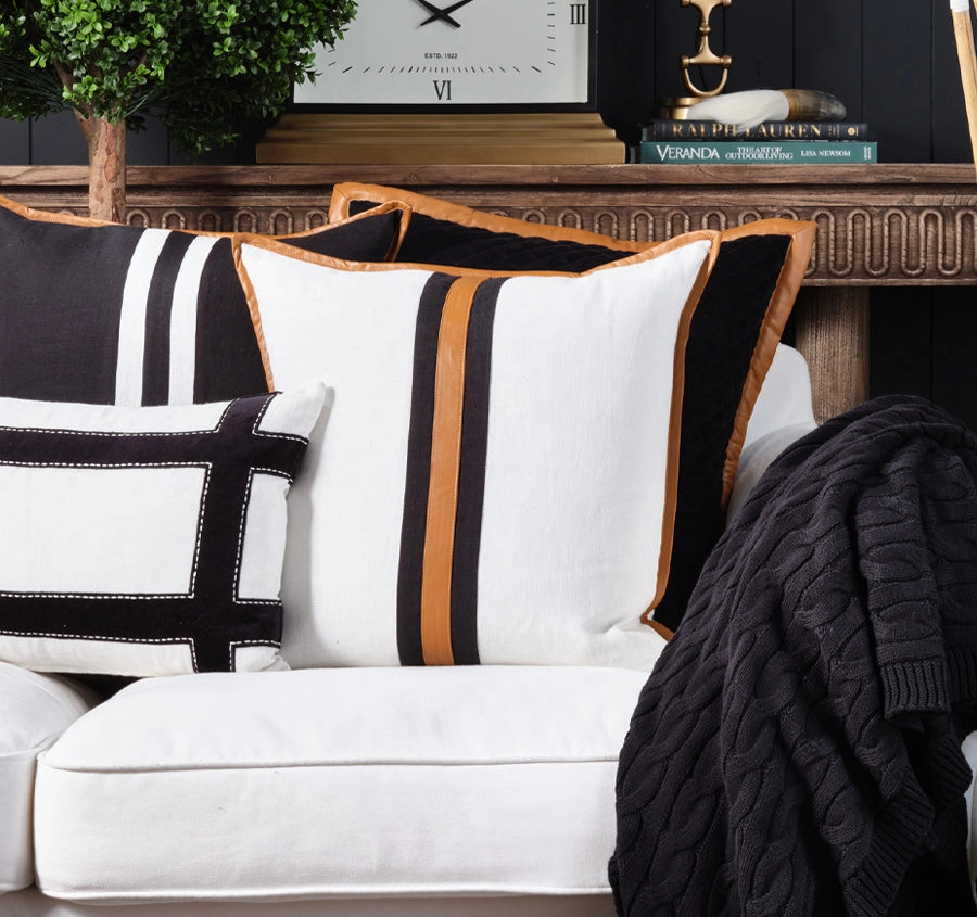 Velvet Leather Quilt 50x50cm Cushion Black