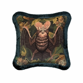 VESPERTINE Medium Fringed Velvet Cushion - Verde