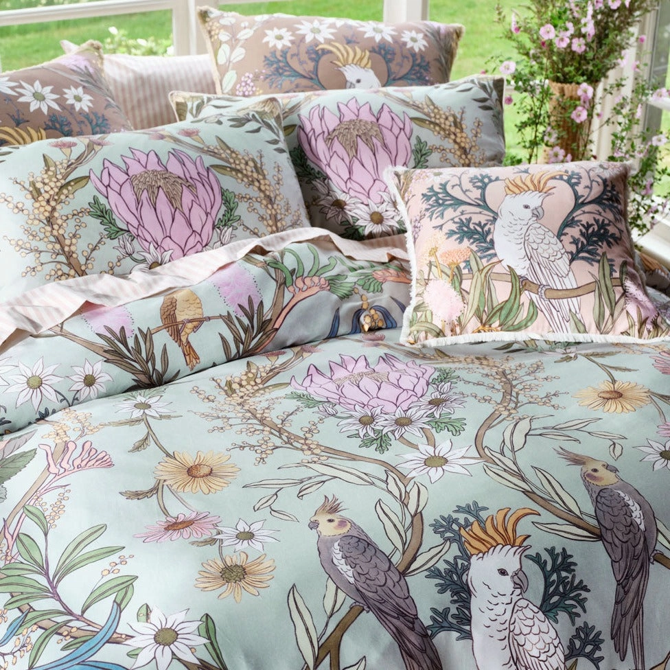Victoria Mist Square filled Cushion 48 x 48cm by Linen House