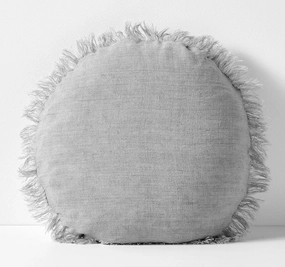 Vintage Linen Fringe 45cm Round Filled Cushion Smoke