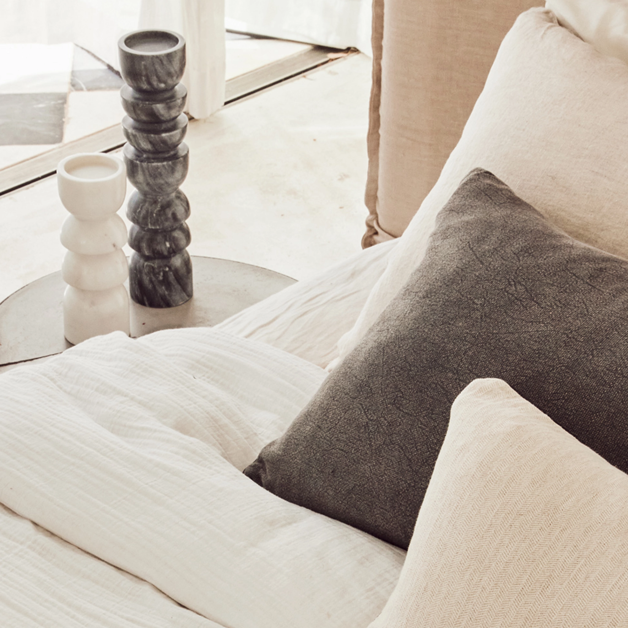Vintage Wash Cushion | Charcoal w Piping